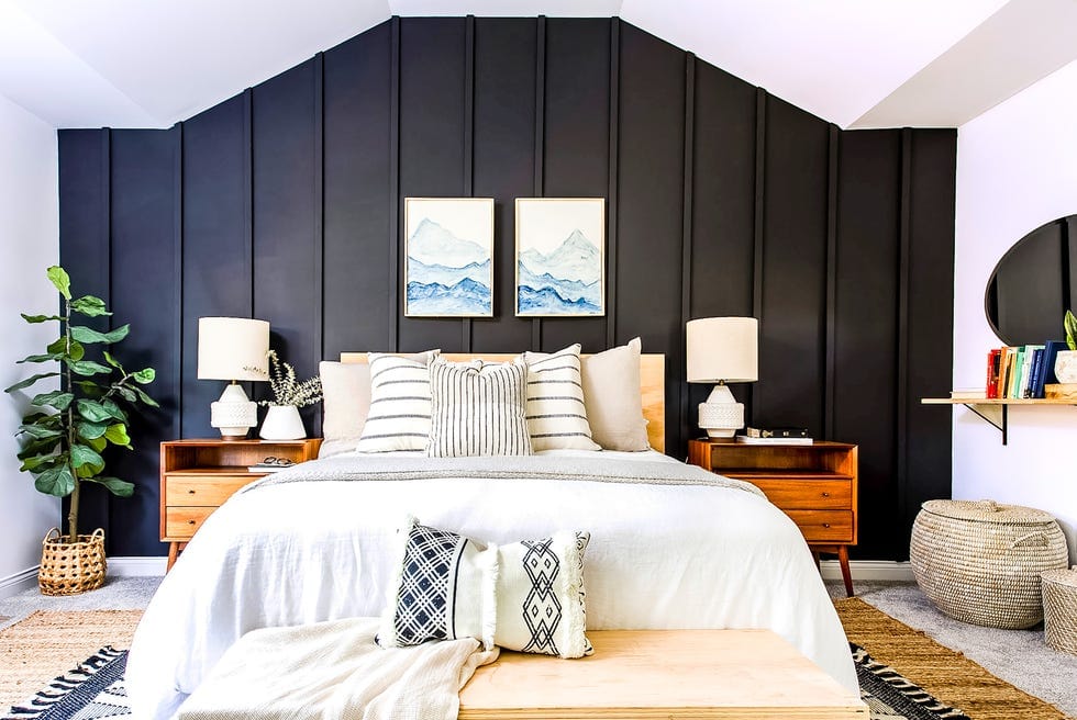 Add a feature wall to your contemporary master bedroom