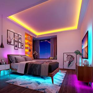 Bedroom lighting with LED strip setup