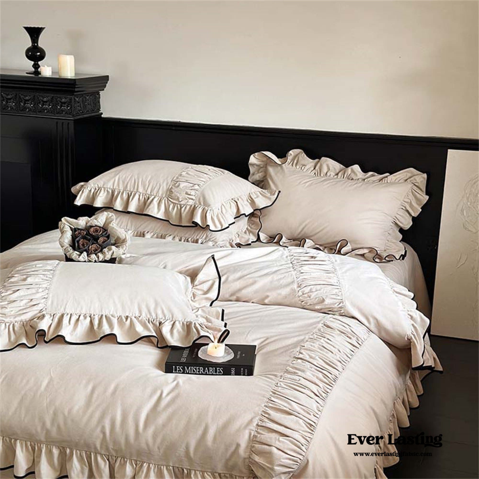 Bedroom bedding with ruffle trim
