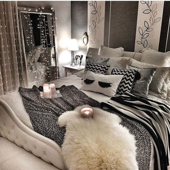 Cozy bedroom with faux fur accents