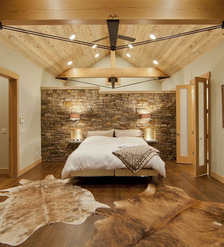 Bedroom wall with natural stone accent