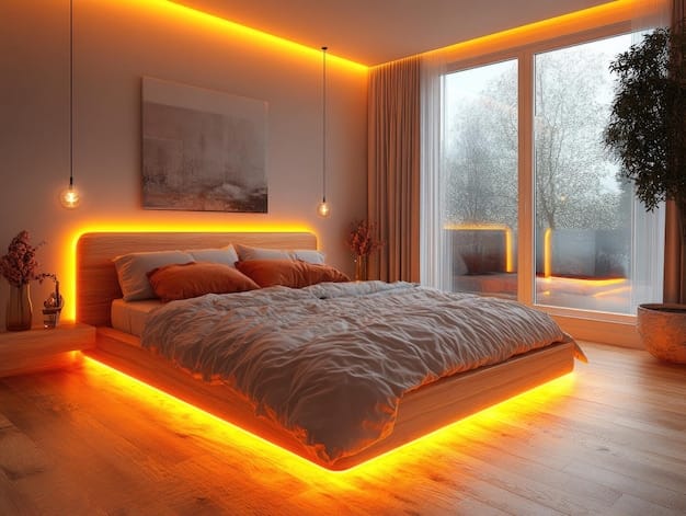 Bedroom lighting with window frame glow