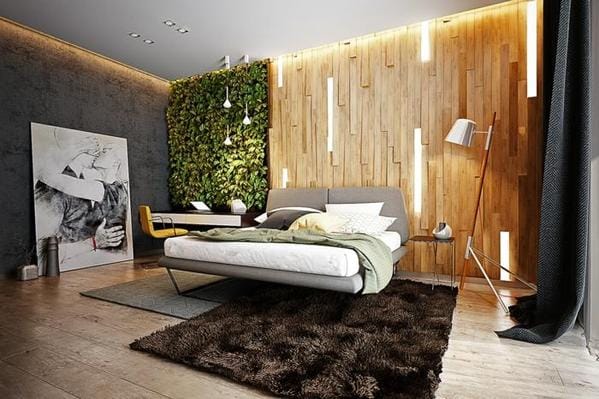 Bedroom wall with vertical garden
