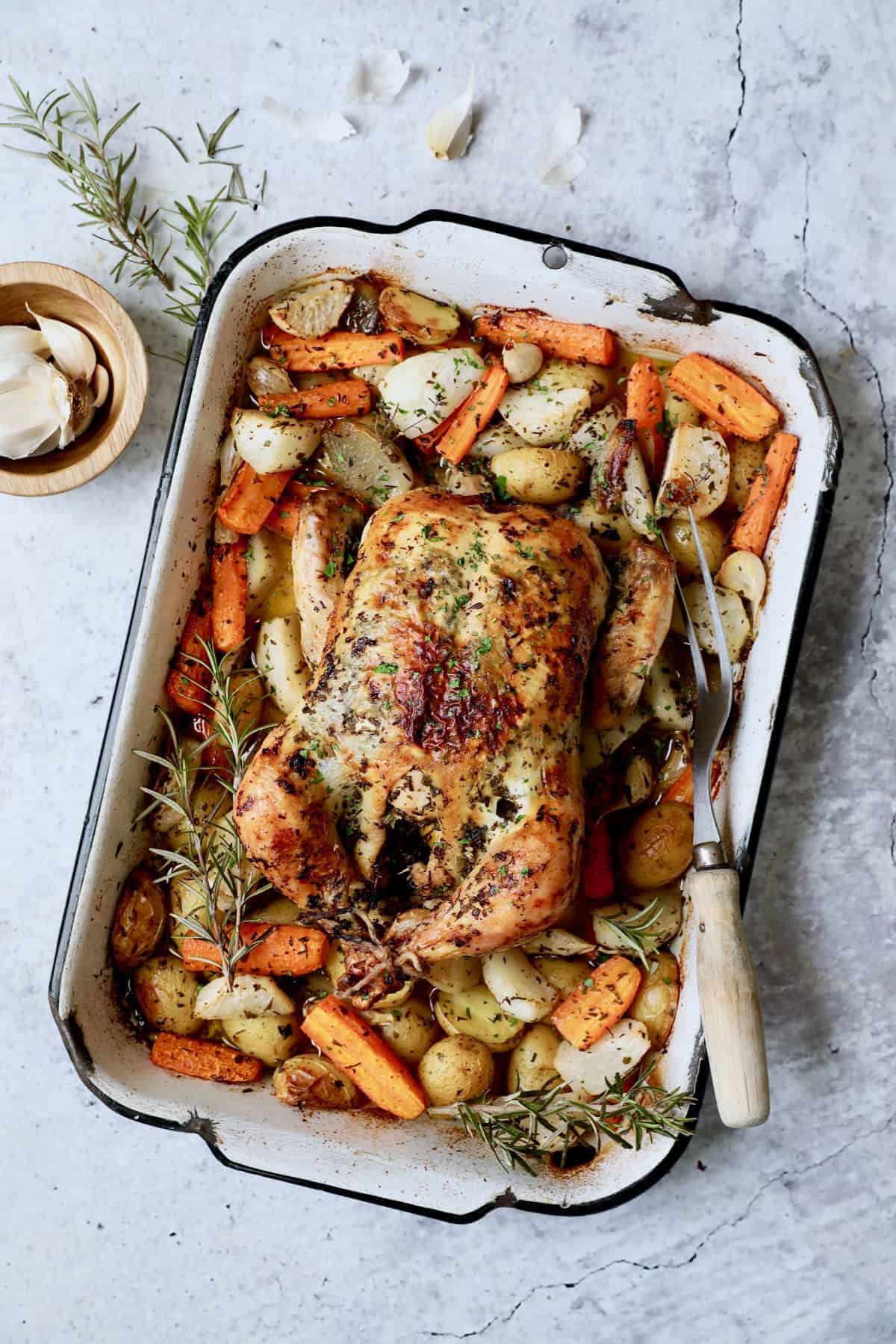 Herb-Roasted Chicken with Root Vegetables Recipe