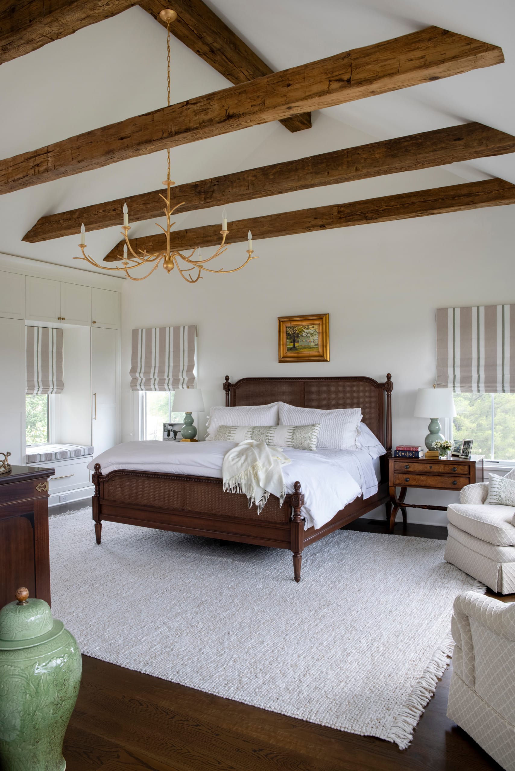 Incorporate exposed beams in your rural master bedroom