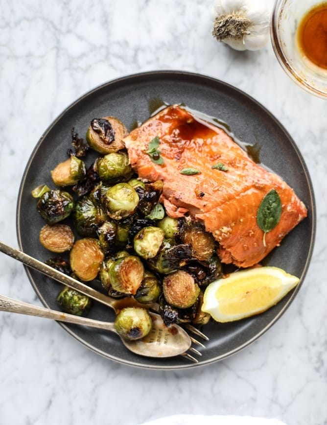 Baked Salmon with Roasted Brussels Sprouts