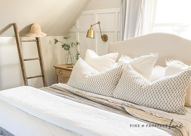 Cozy bedroom with layered bedding