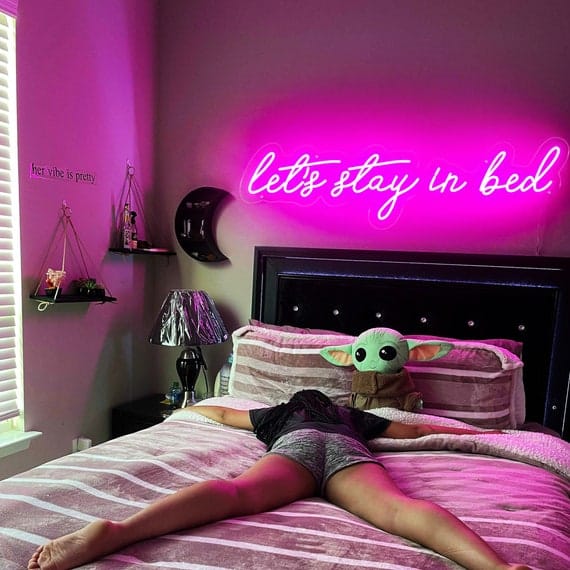Bedroom lighting with neon wall sign