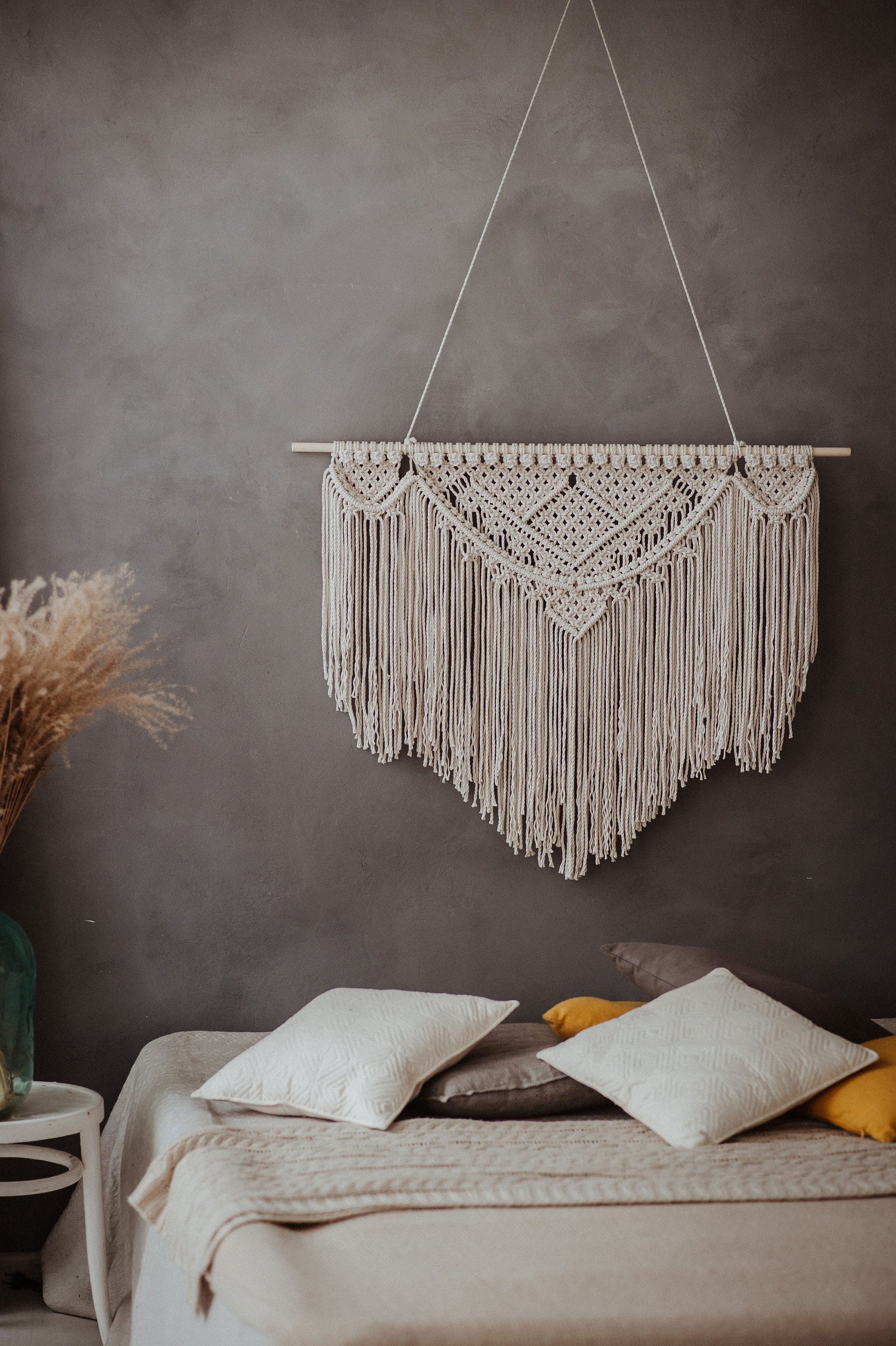 Bedroom wall with macrame hanging