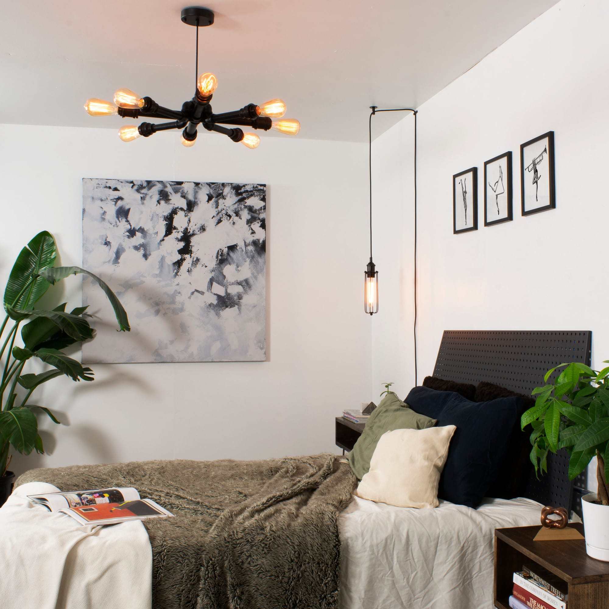 Bedroom lighting with Edison bulb fixture