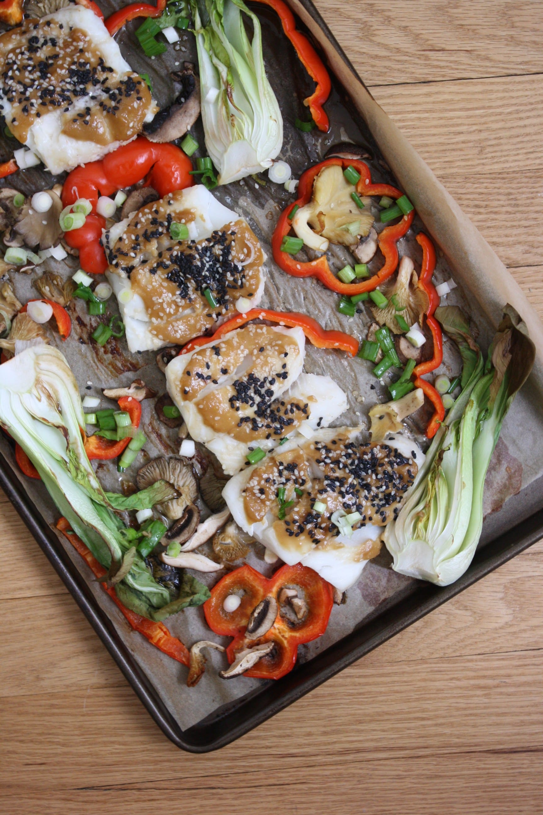 Sheet Pan Miso Glazed Cod with Bok Choy and Shiitake