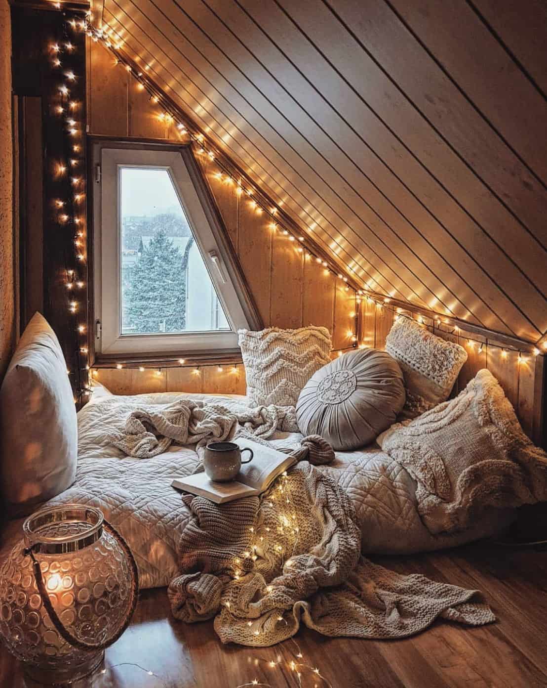 Cozy bedroom with pillow corner nest