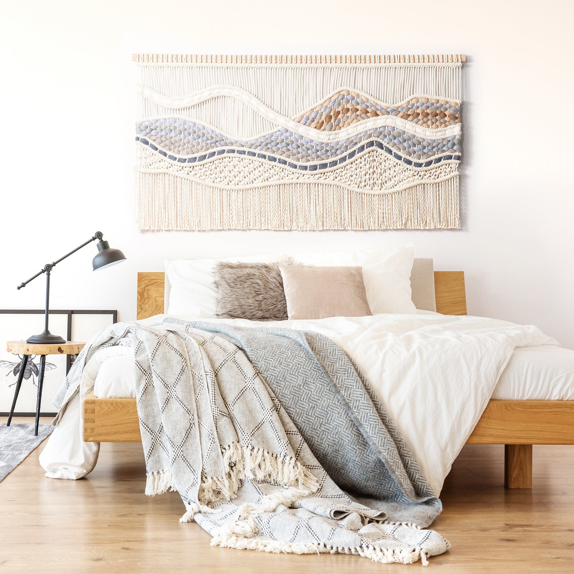 Bedroom wall with textile weaving