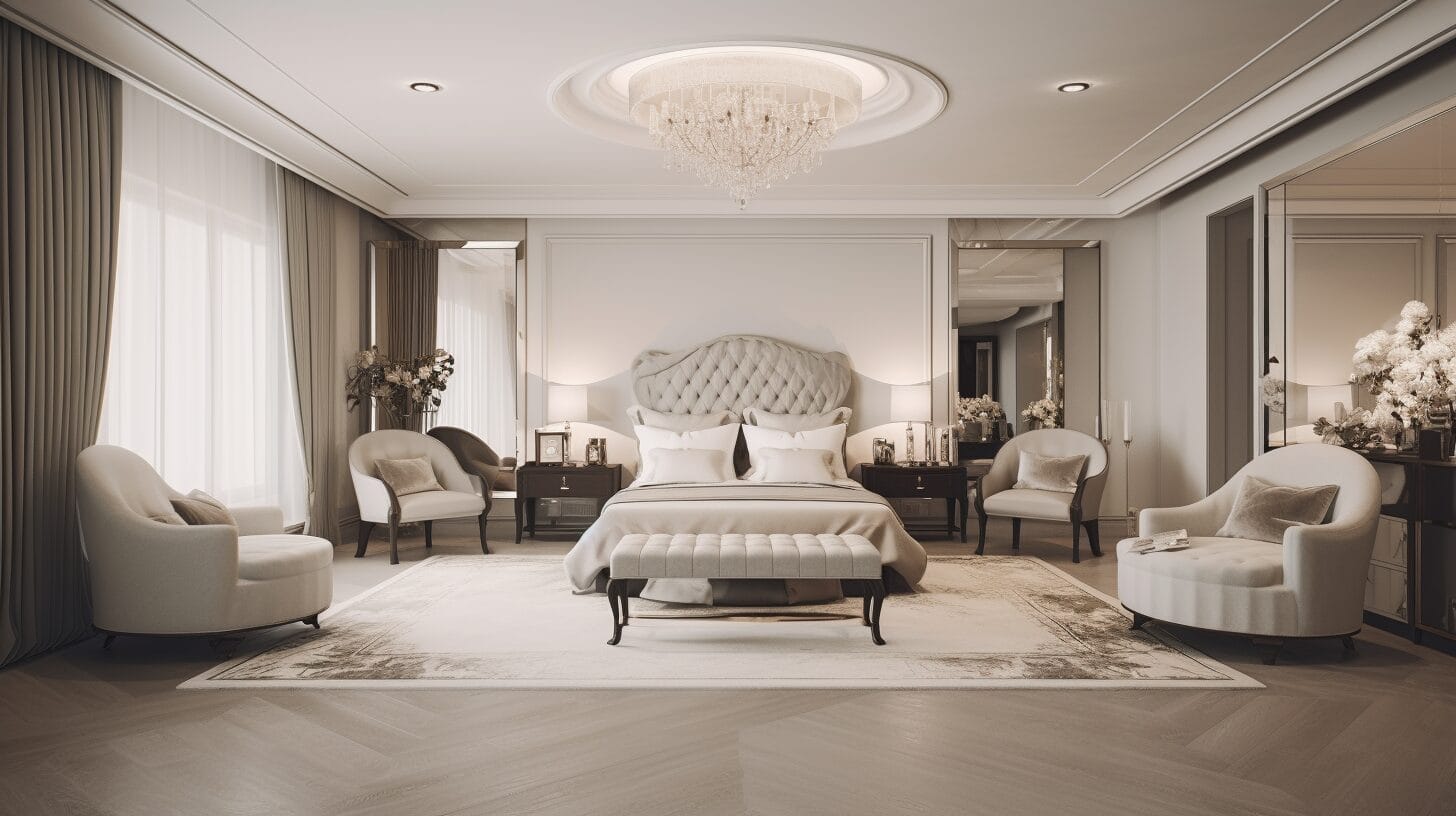 Large bedroom with floor seating lounge