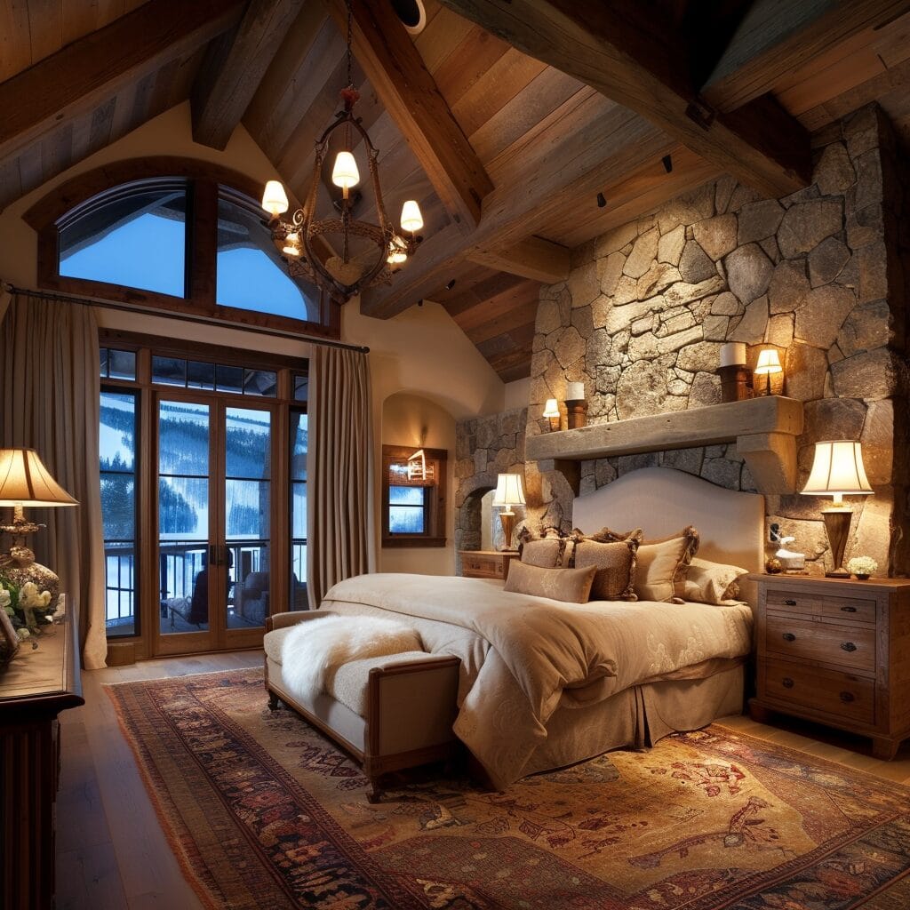 Cozy bedroom with rustic wood accents