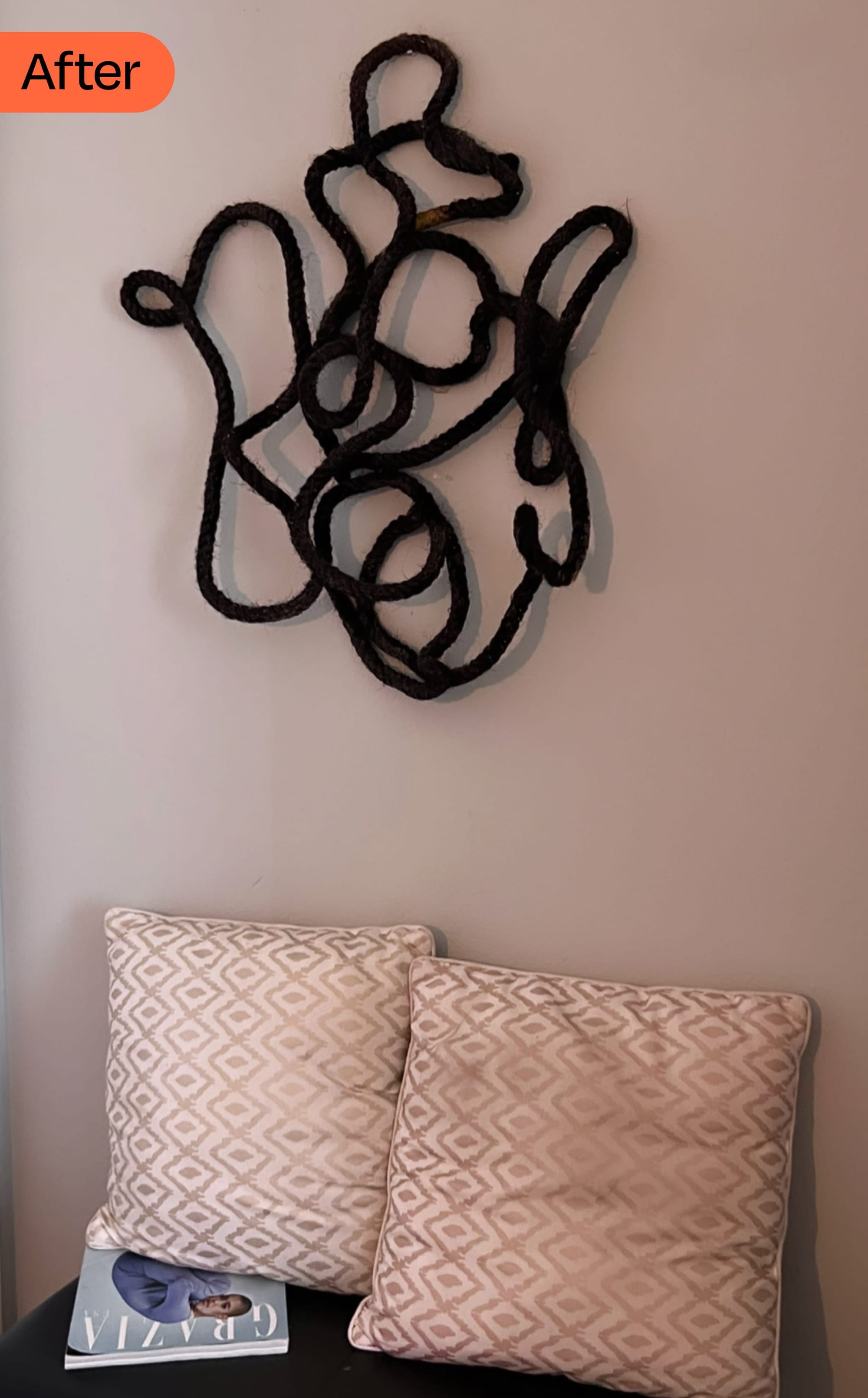 Bedroom wall with rope art design
