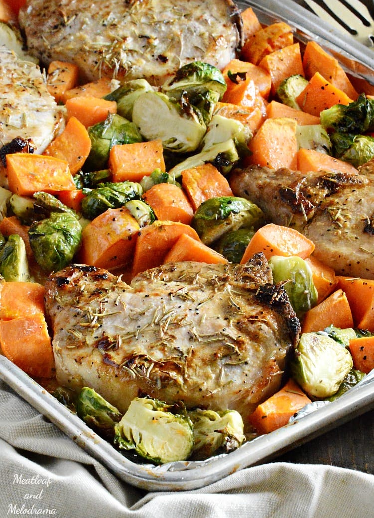 Sheet Pan Maple Dijon Pork Chops with Brussels Sprouts