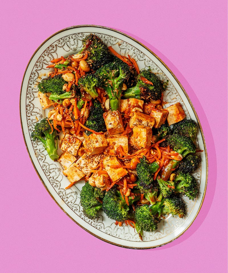 Sheet Pan Gochujang Glazed Tofu with Sesame Broccoli