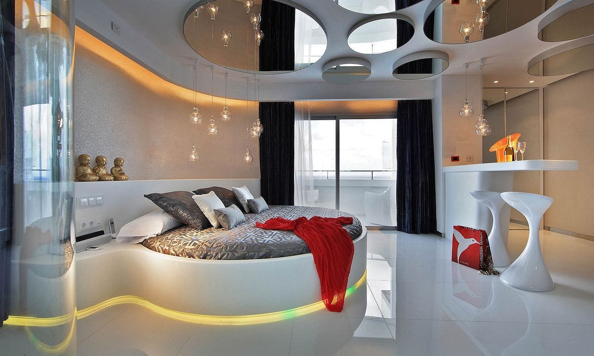 Large bedroom with circular bed design