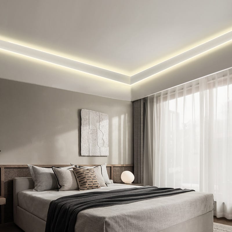 Bedroom lighting with rope light trim