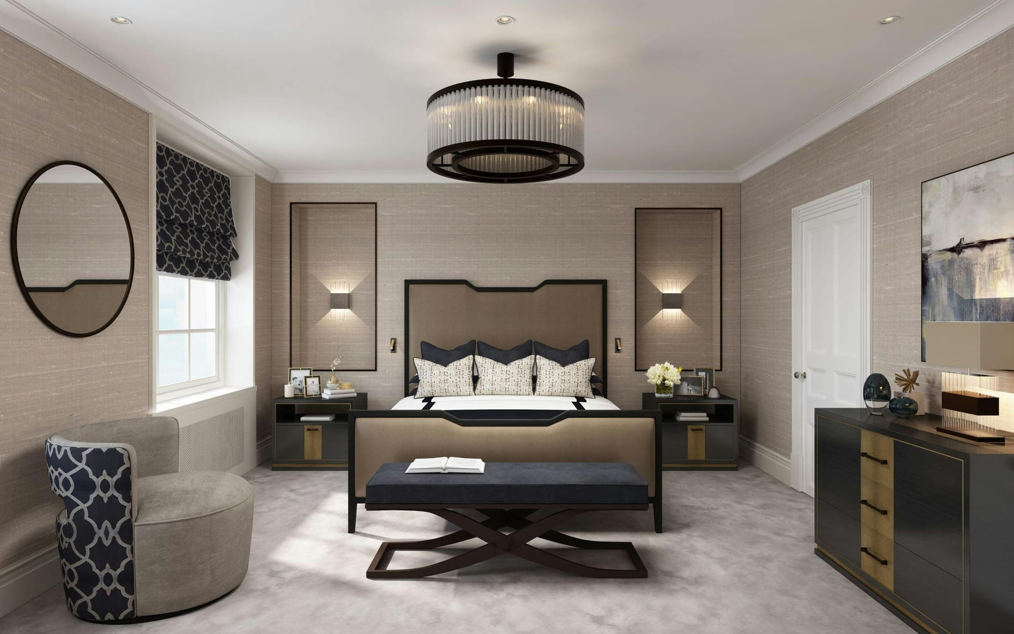 Bedroom lighting with statement ceiling