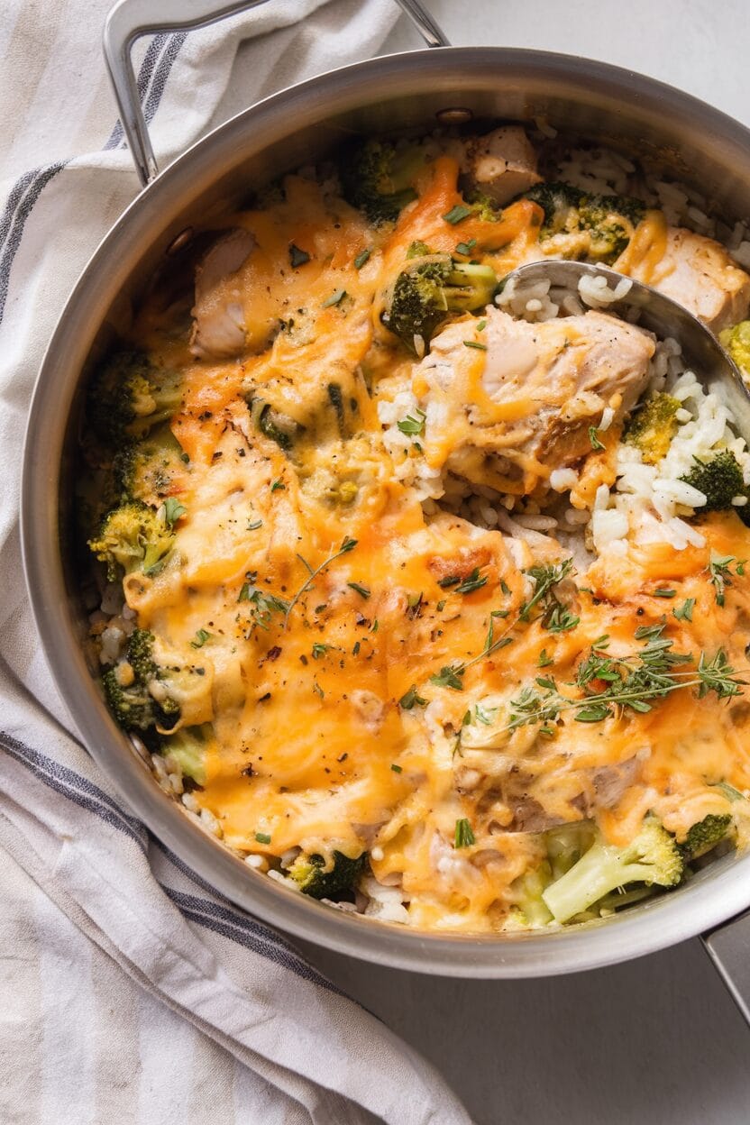 One Pot Cheesy Chicken Broccoli and Rice