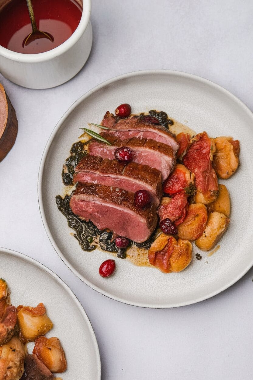 Pan Seared Duck Breast with Cranberry Maple Sauce