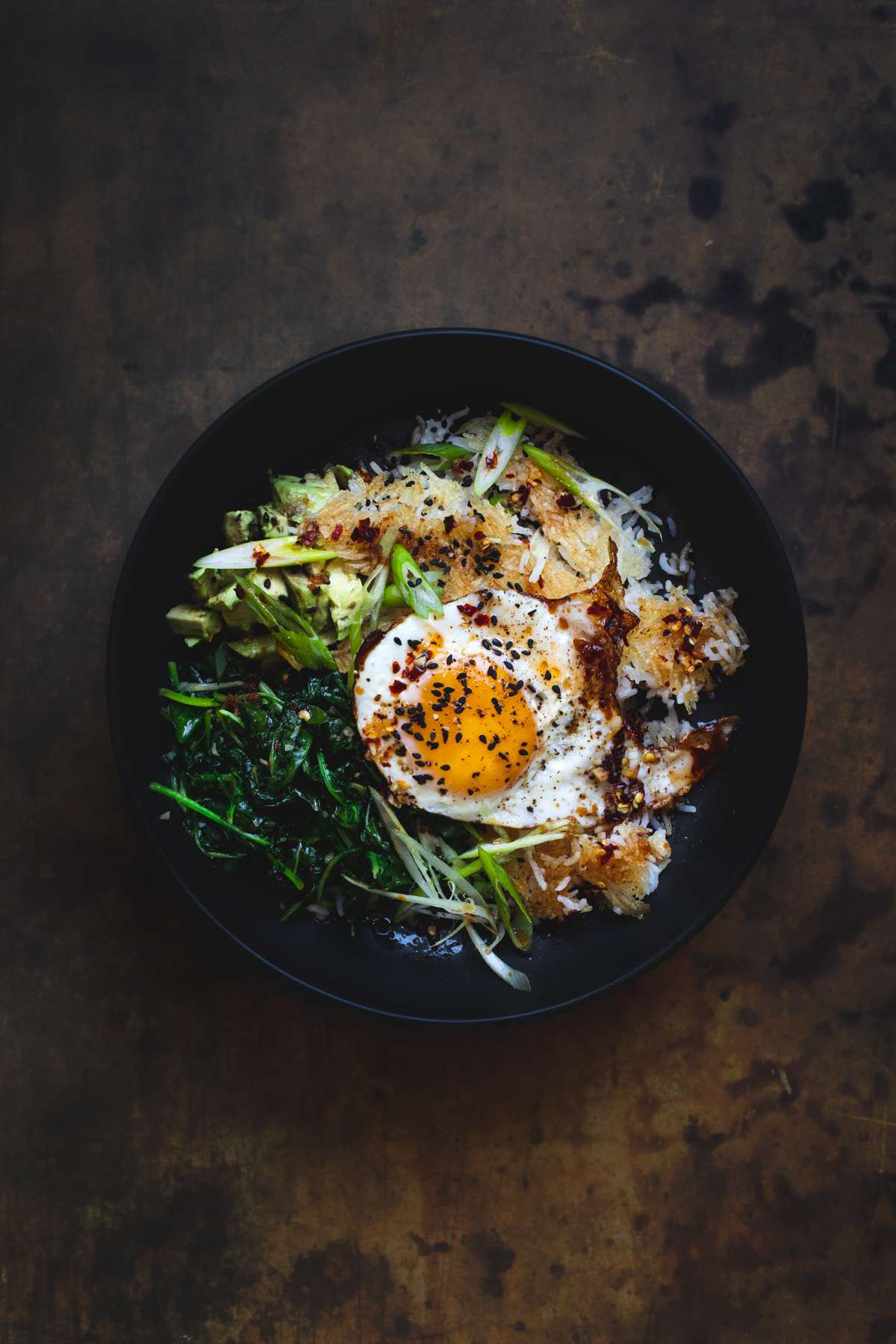 Breakfast Rice Bowl with Fried Egg and Avocado
