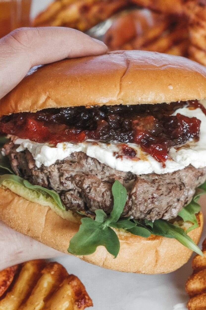 Blue Cheese Stuffed Burger with Fig Jam
