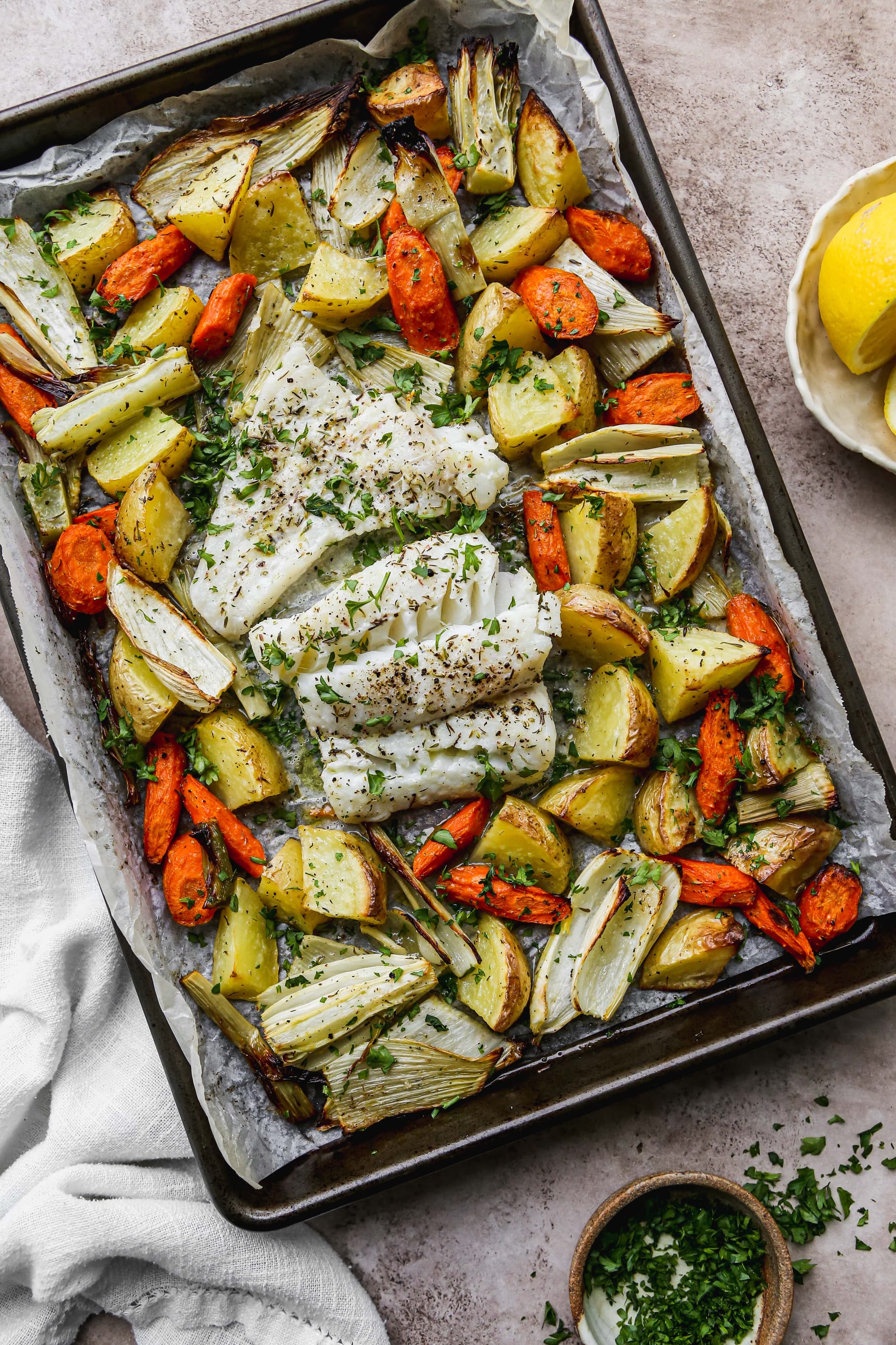 Baked Cod with Roasted Vegetables
