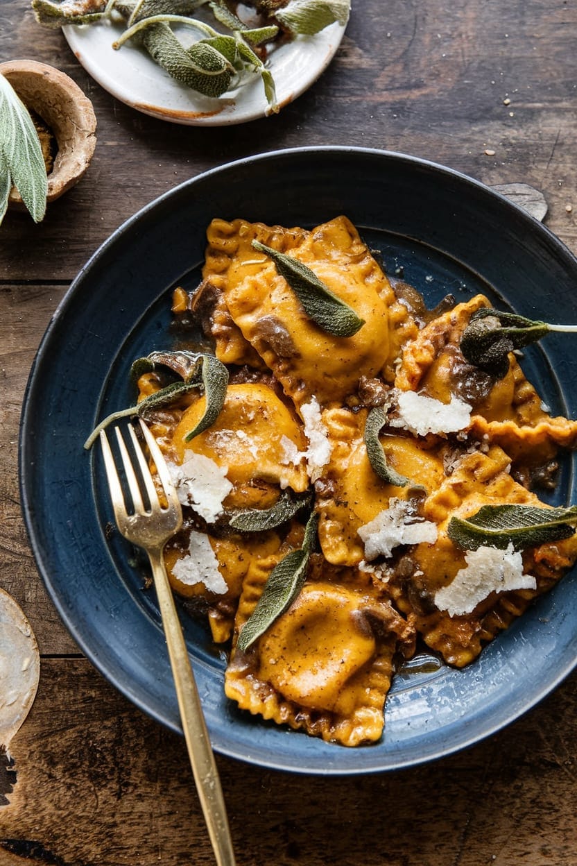 Pumpkin Ravioli with Brown Butter and Sage