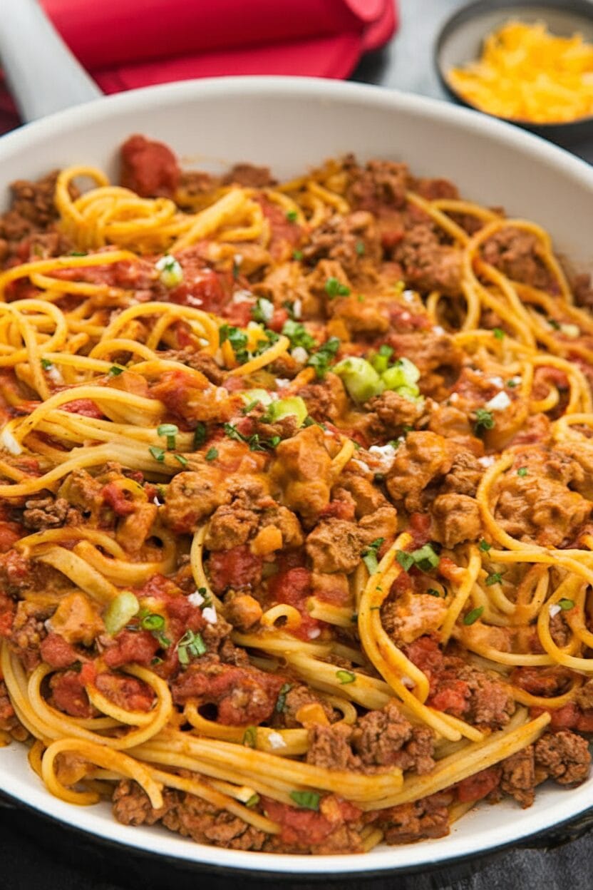 One Pot Taco Spaghetti