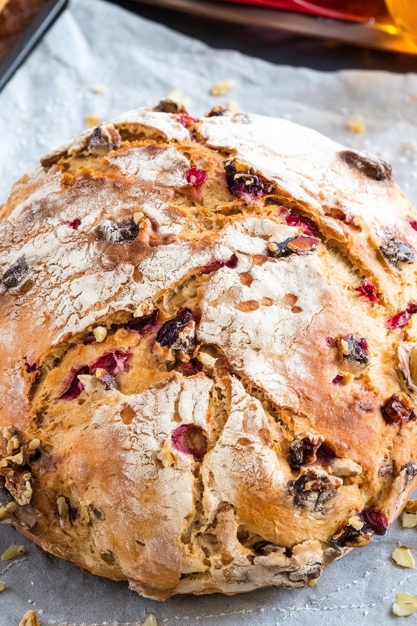 No-Knead Cranberry Walnut Bread with Honey