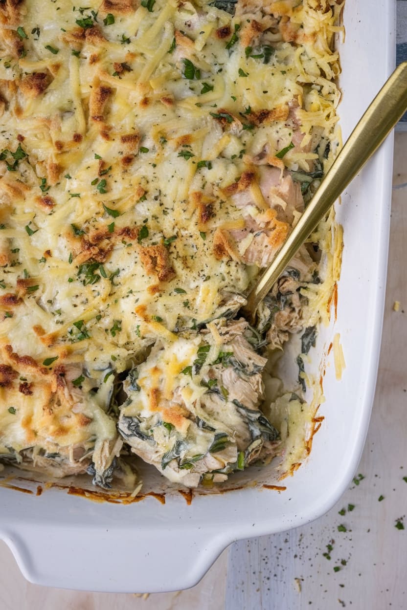 Creamy Greek Yogurt Chicken Spinach Artichoke Bake