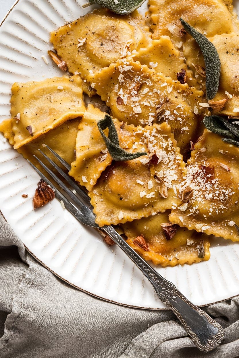 Pumpkin Ravioli with Brown Butter and Sage