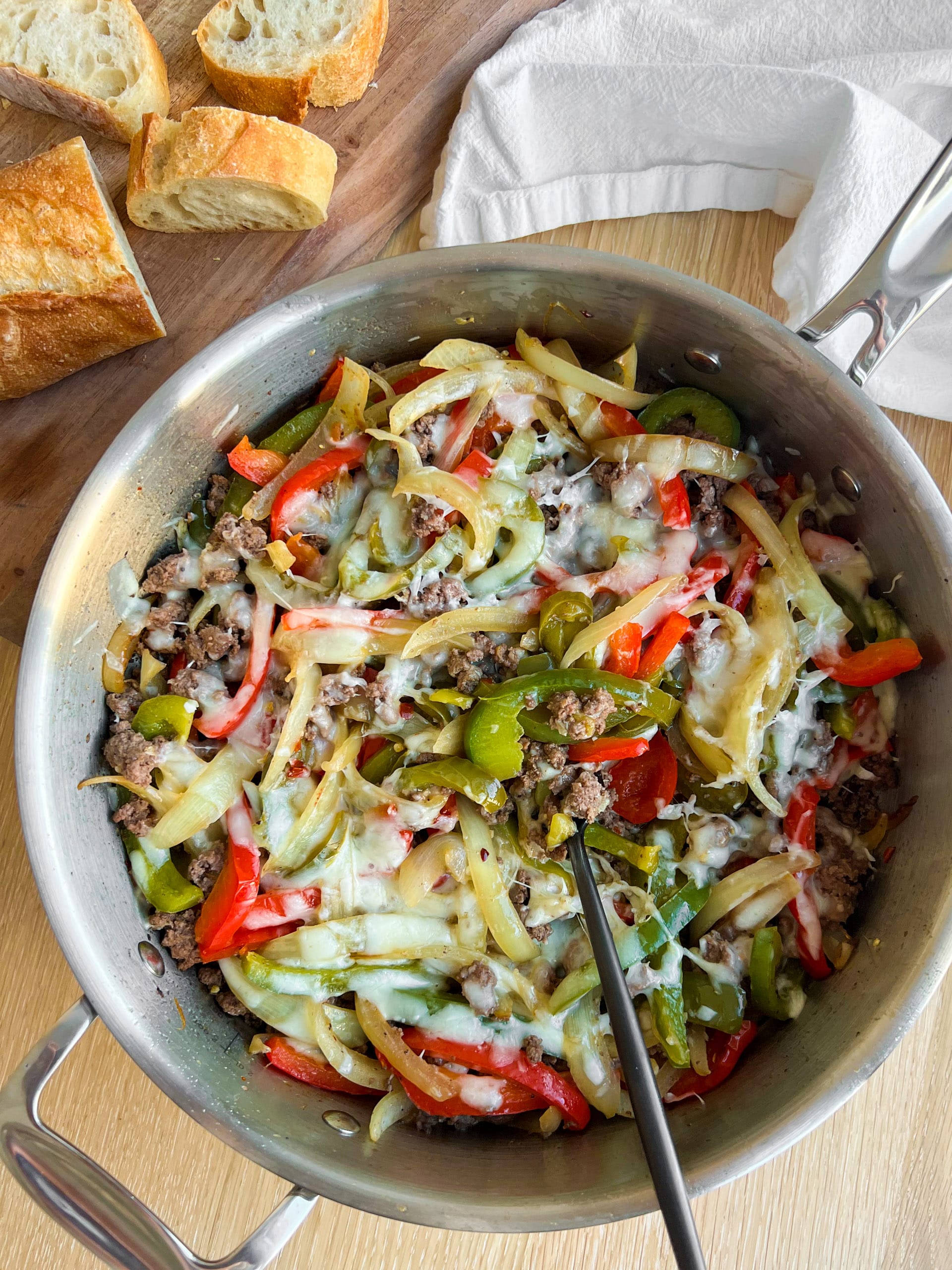 Ground Beef Philly Cheesesteak Skillet Recipe