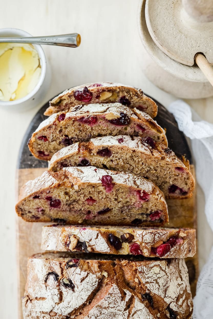 No-Knead Cranberry Walnut Bread with Honey