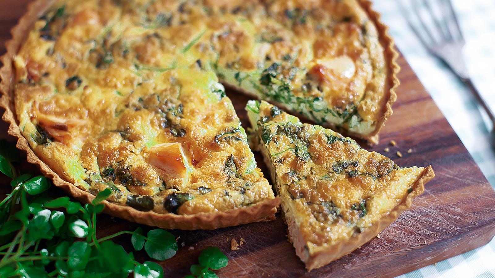 Watercress and Salmon Quiche