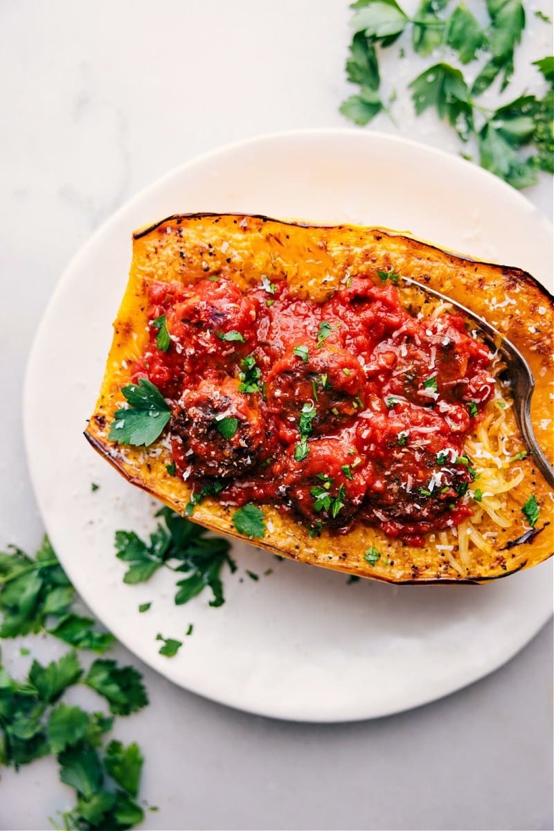 Spaghetti Squash with Marinara and Turkey Meatballs Recipe