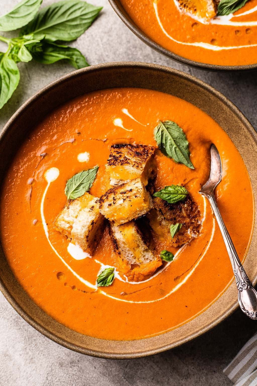 Tomato Soup with Grilled Cheese Croutons Recipe