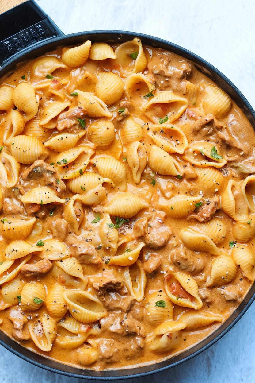 One-Pot Creamy Beef and Shells
