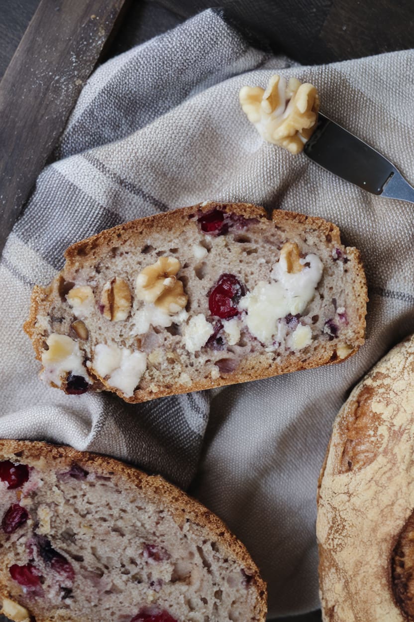 No-Knead Cranberry Walnut Bread with Honey