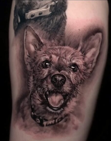 realistic dog portrait tattoo
