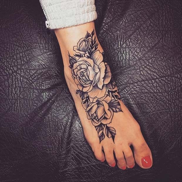 foot rose tattoo idea
