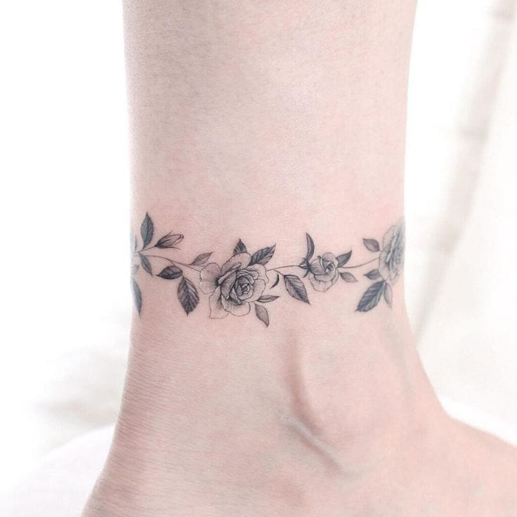 ankle rose tattoo design