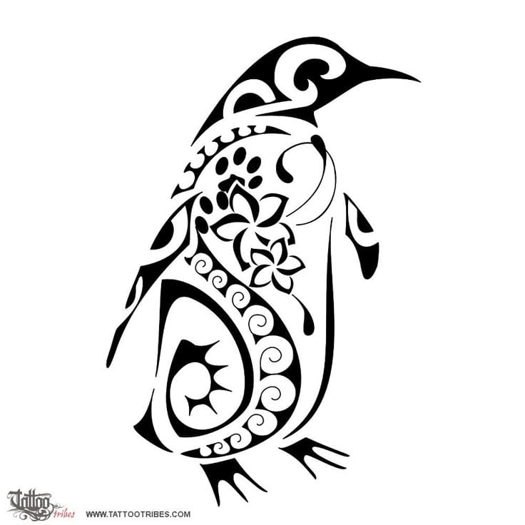 tribal inspired penguin tattoo
