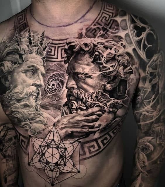 men's zeus chest tattoo