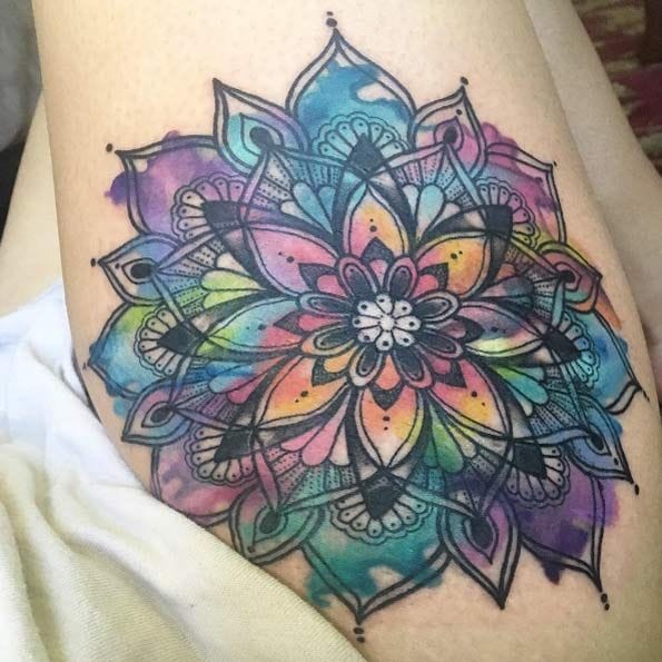 colorful floral mandala tattoo