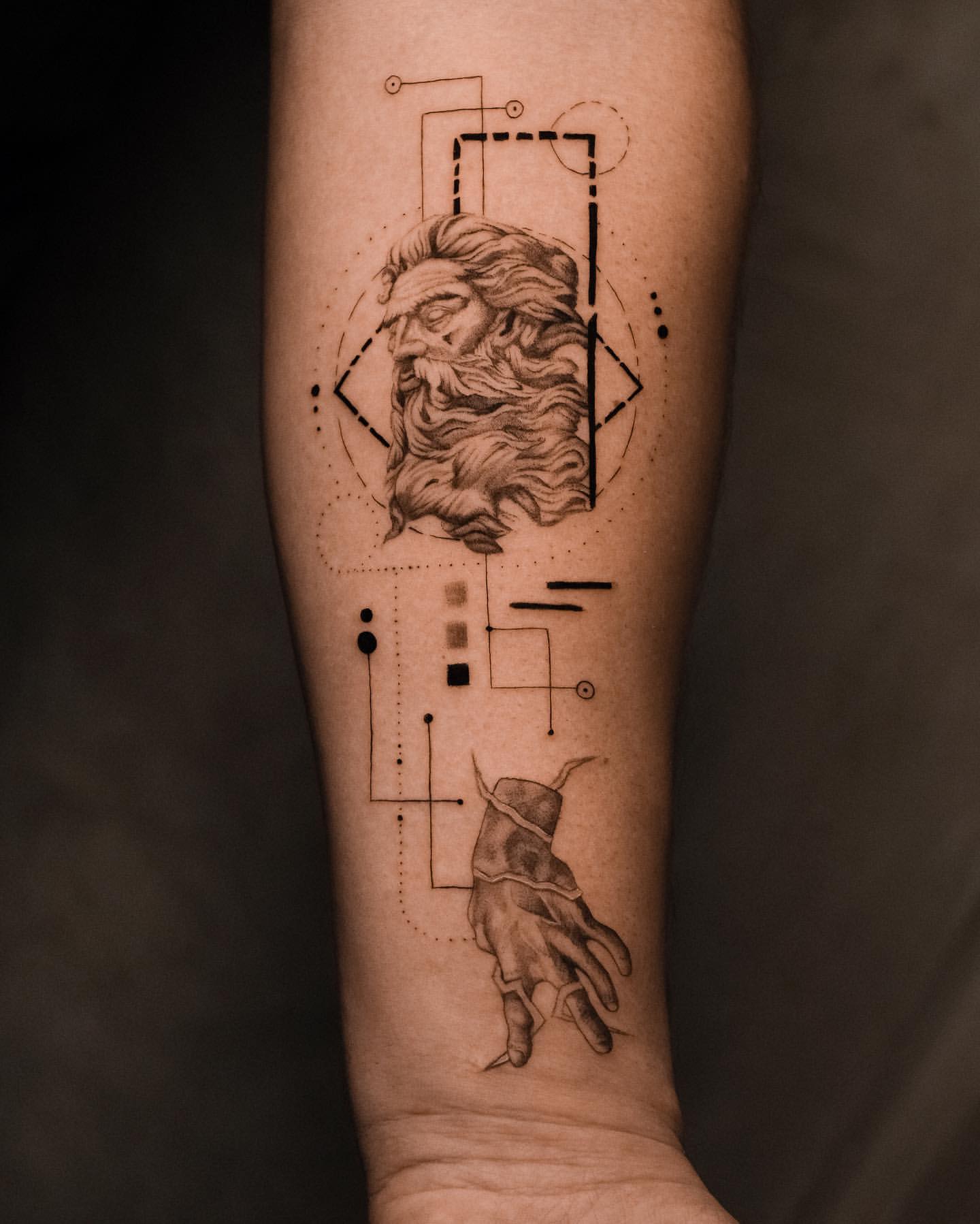 contemplative zeus line tattoo