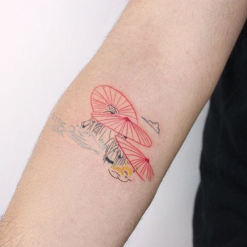a small Japanese umbrella tattoo design
